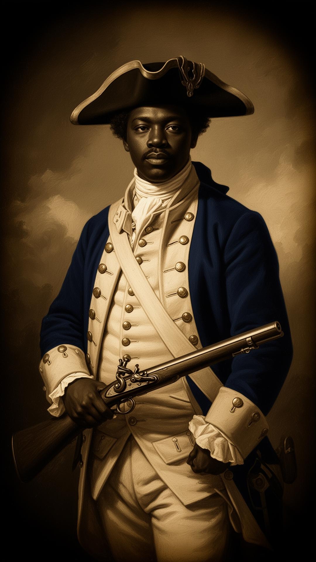 Portrait of an African American Revolutionary War-era patriot soldier