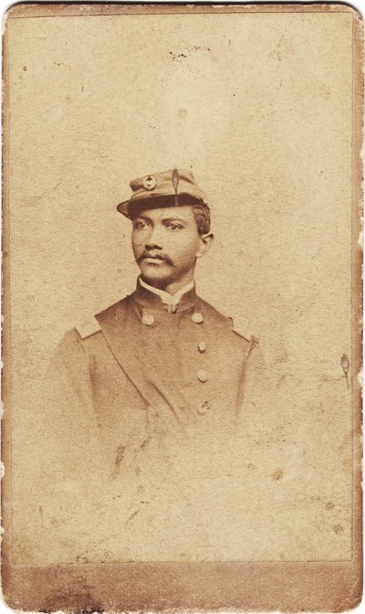 Carte-de-visite photograph of Dr. Alexander Thomas Augusta in the uniform of a Union Army surgeon, wearing an officer's forage cap and shoulder straps.